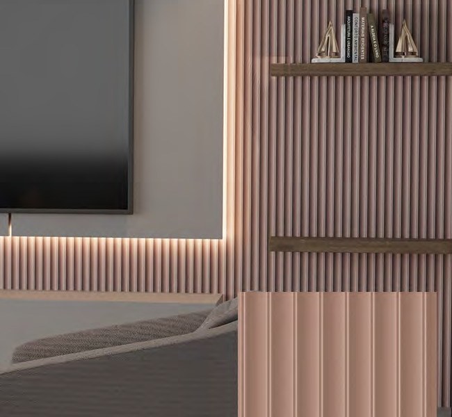 Painel ripado decorativo aplicado em sala